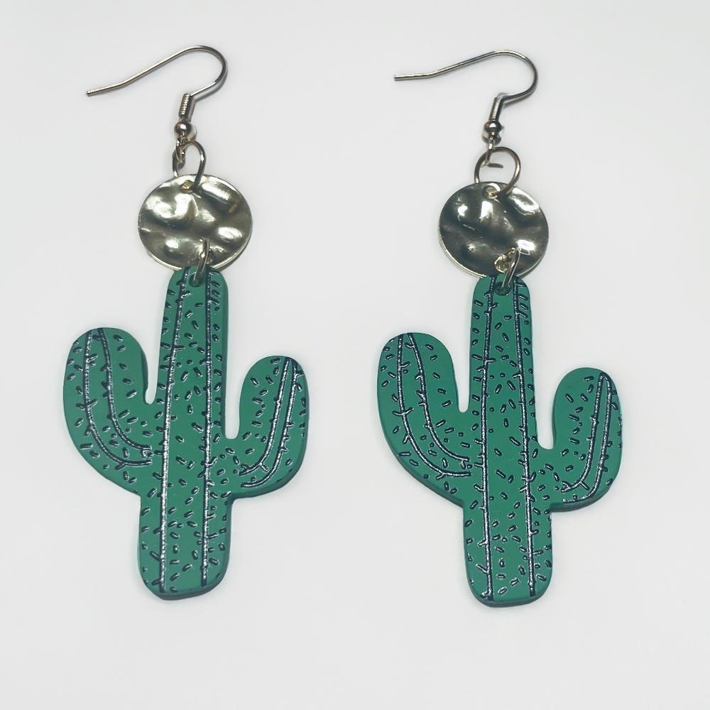 1 pair Cactus Earrings with Gold Discs Dangle Earrings, Lightweight Stud Earring